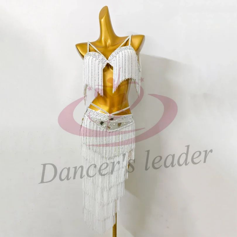 Belly Dance Costume Rhinestone Women's High-end Custom Red Tassel Large Lens Suspender Tango Samba Performance Dress - Image 3