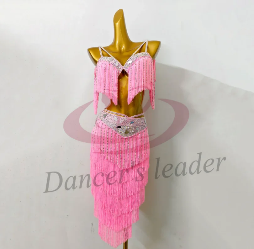 Belly Dance Costume Rhinestone Women's High-end Custom Red Tassel Large Lens Suspender Tango Samba Performance Dress - Image 4